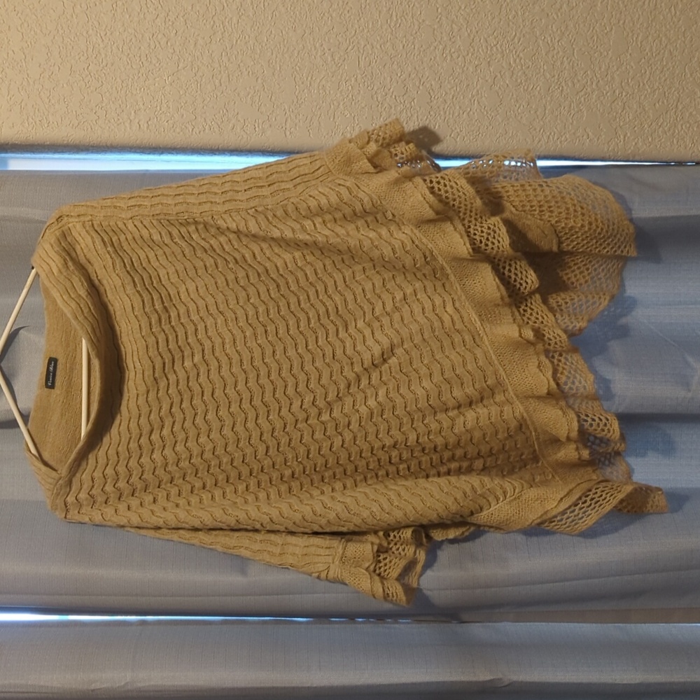 Venice Blue Tan Knit Shrug with Ruched Hem